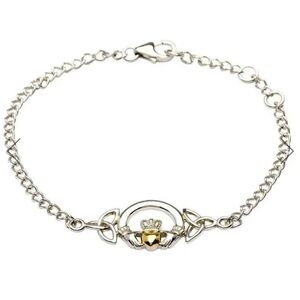 Shanore Irish Silver Claddagh Bracelet with 14K Gold Plate Heart